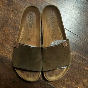 Biostep Sandals Womens 7.5 Slide Brown Leather Comfort Casual Slip On Open Toe